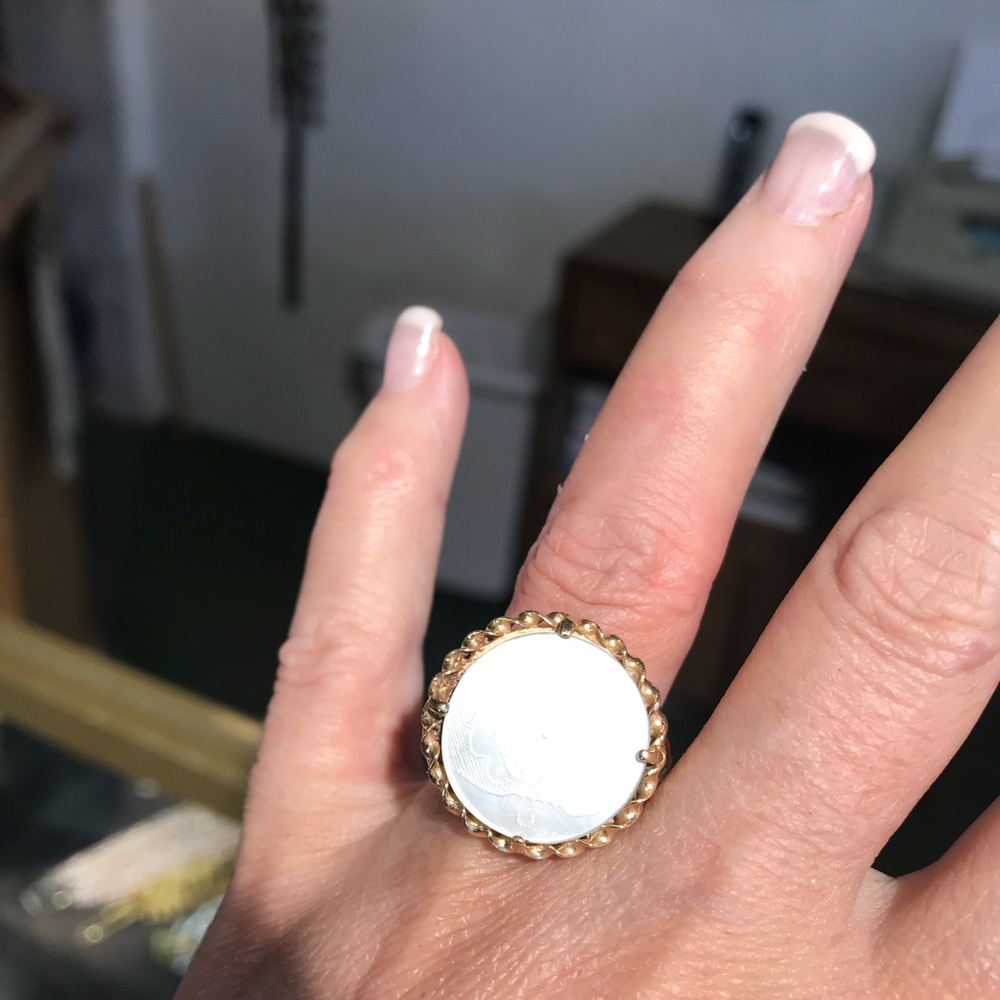 14k antique Chinese gambling chip ring. Sz 7-8